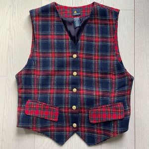 Lizsport Liz Claiborne 100% Wool Tartan Check Plaid Button Up Vest Waistcoat